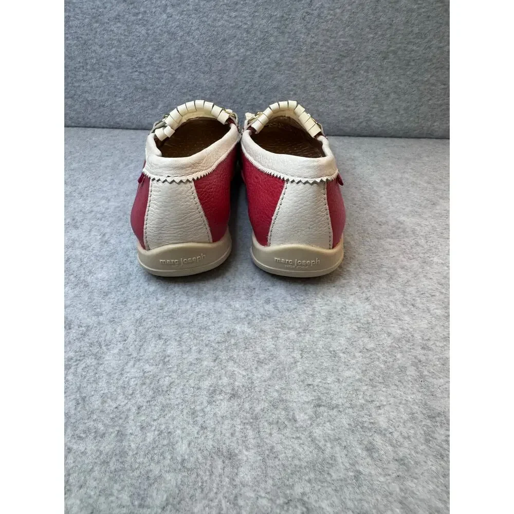 Marc Joseph NY Red Cream Leather Hand-Stitched Golf Moccasins Women’s - Size 6
